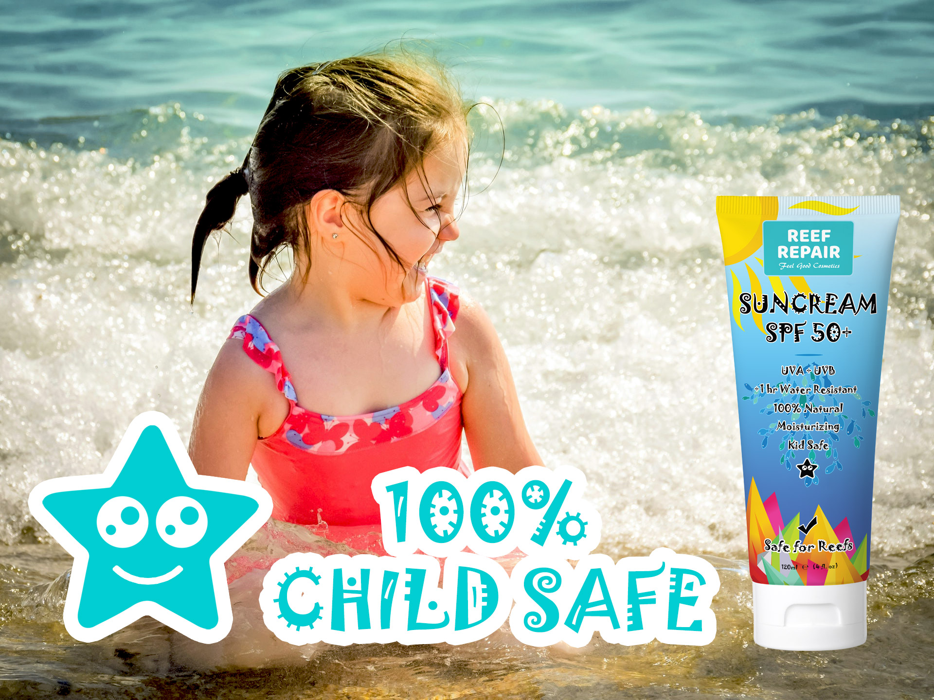 Kid Safe Child Safe Reef Safe Skin Safe All Natural Spf 50 Sunscreen For Children By Reef Repair Sun Care 120ml