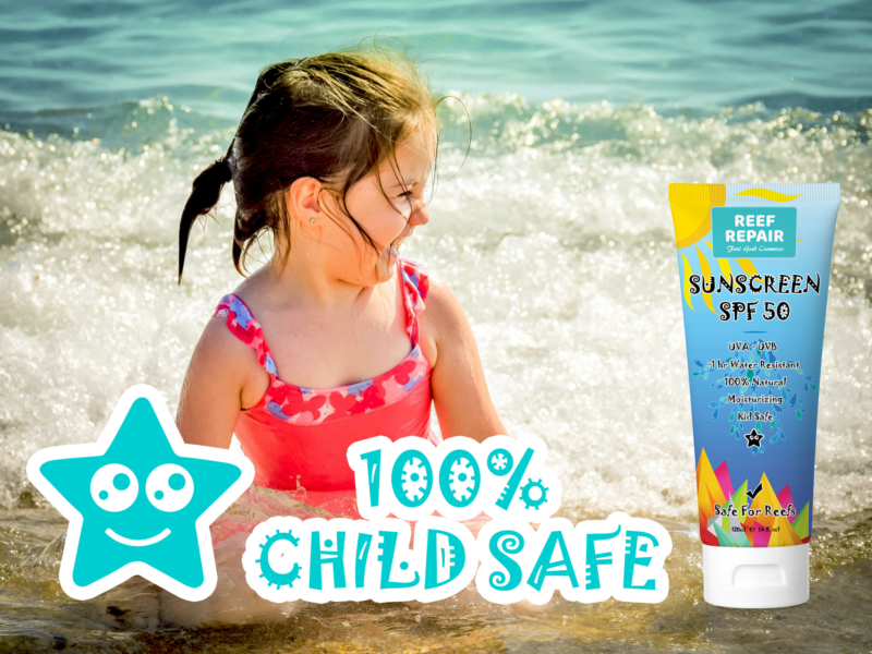 Kid Safe Child Safe Reef Safe Skin Safe All Natural SPF 50 Sunscreen For Children By Reef Repair Sun Care 120ml
