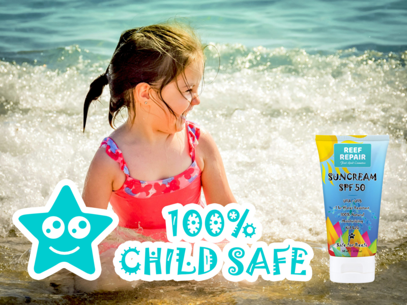 Kid Safe Child Safe Reef Safe Skin Safe All Natural SPF 50 Sunscreen For Children By Reef Repair Sun Care 50ml