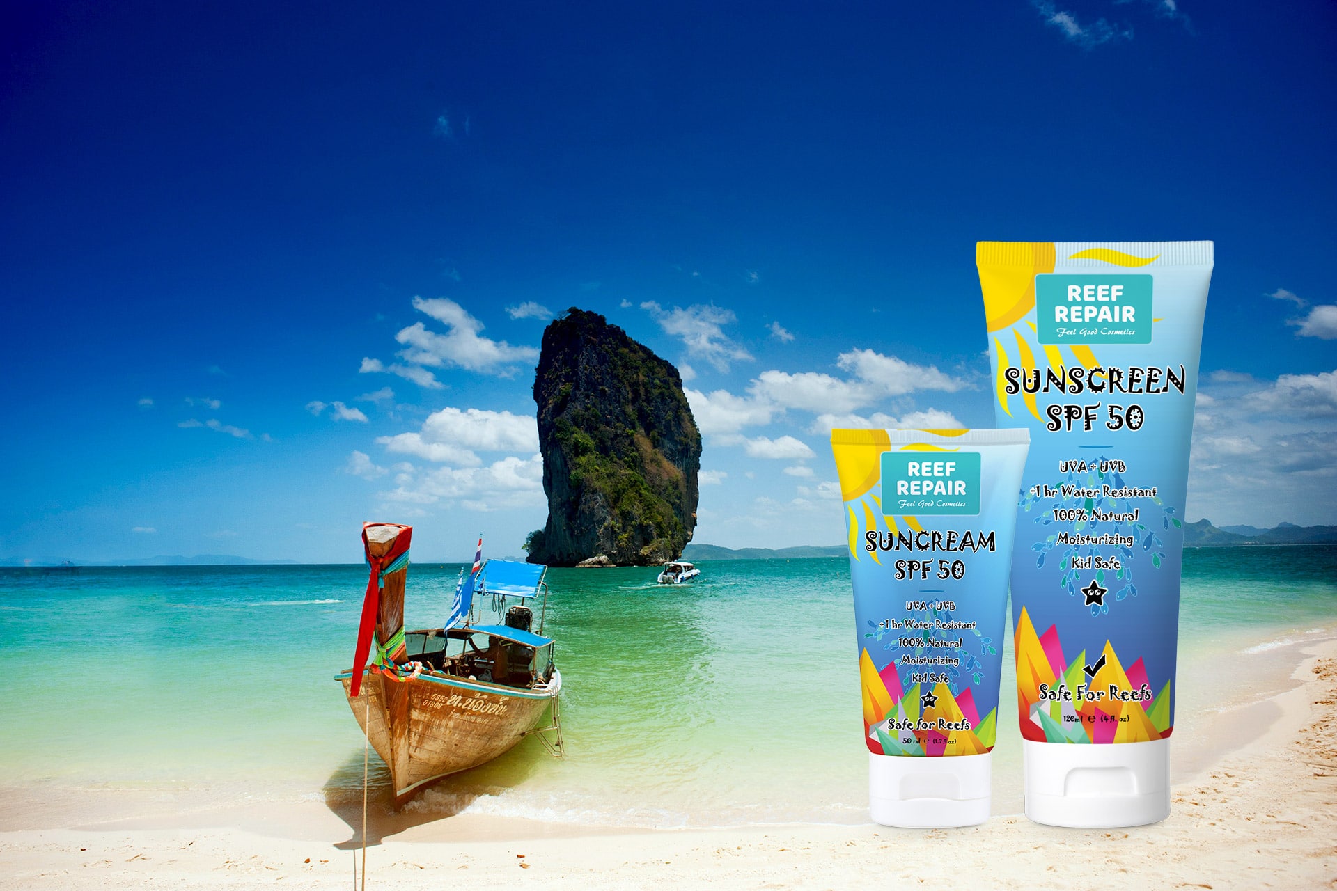 Reef Repair Reef Safe Sunscreen is a natural, biodegradable, coral friendly, waterproof SPF 50 Zinc Oxide sunblock designed to protect your skin & coral reefs!
